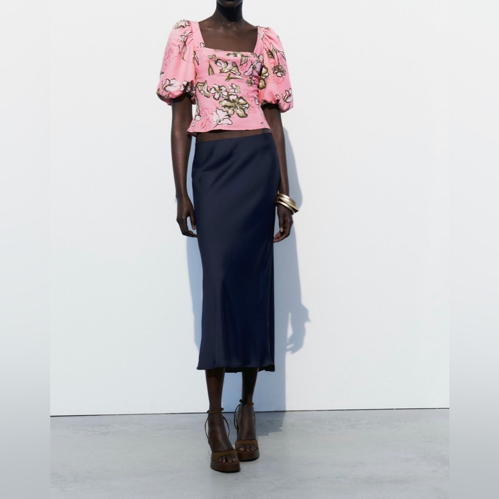 Zara Pink Floral Puff Sleeve Top